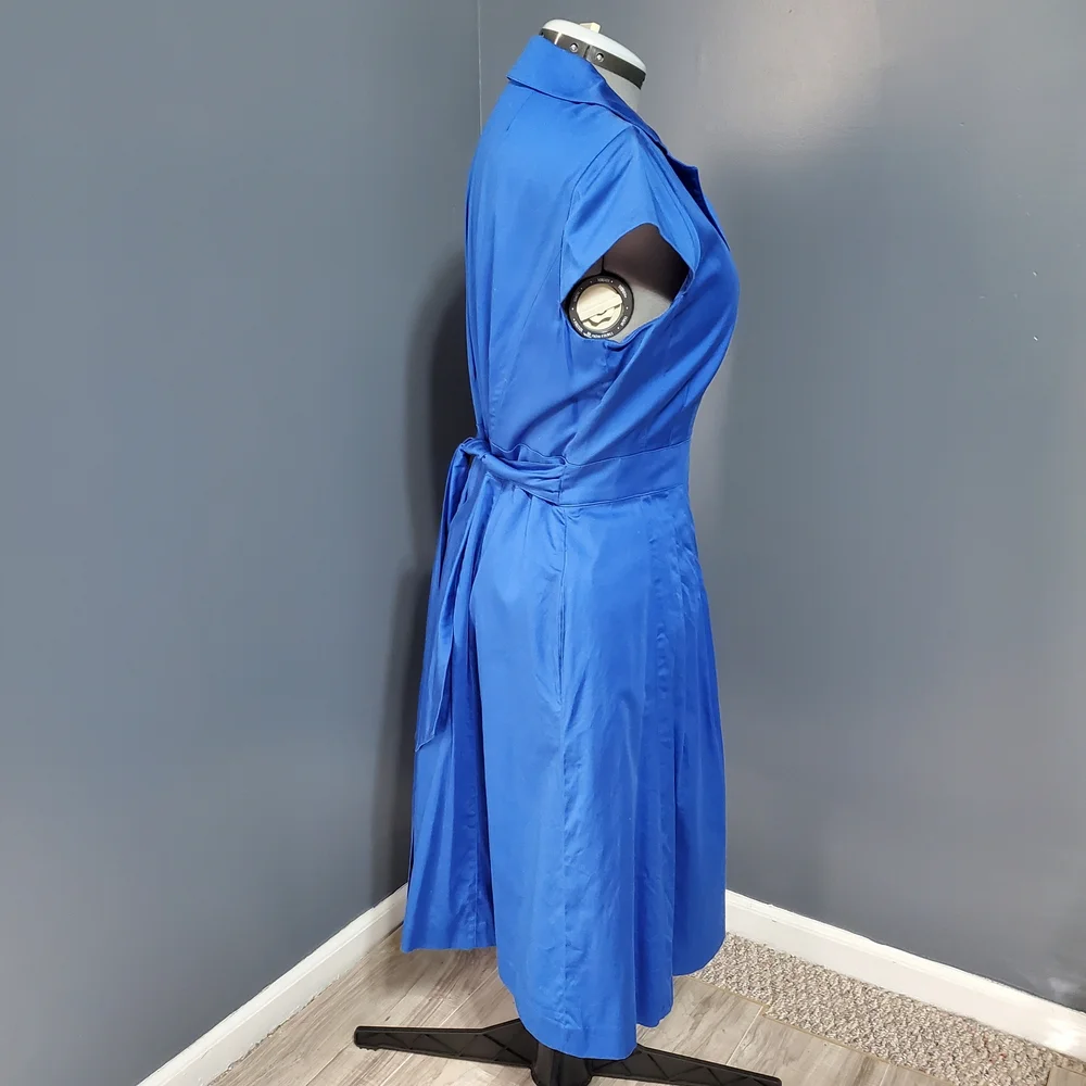 Jones Wear Royal Blue Midi Fit & Flare Shirt Dress Tie Back Women's Size 16 - Picture 4 of 6